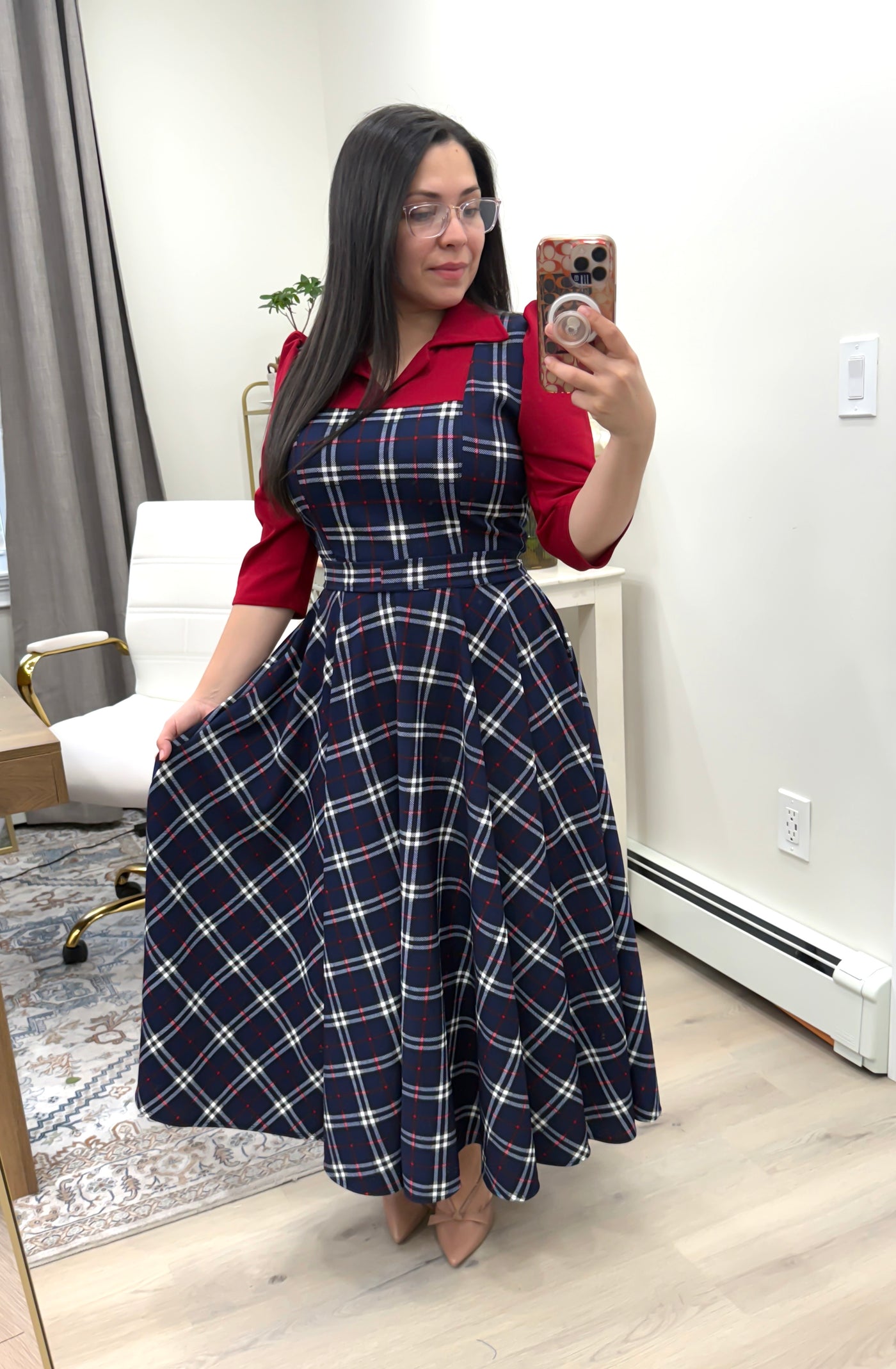 Red / Navy Overall Maxi Dress
