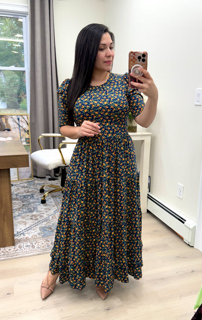 Soft Navy Little Floral Maxi Dress