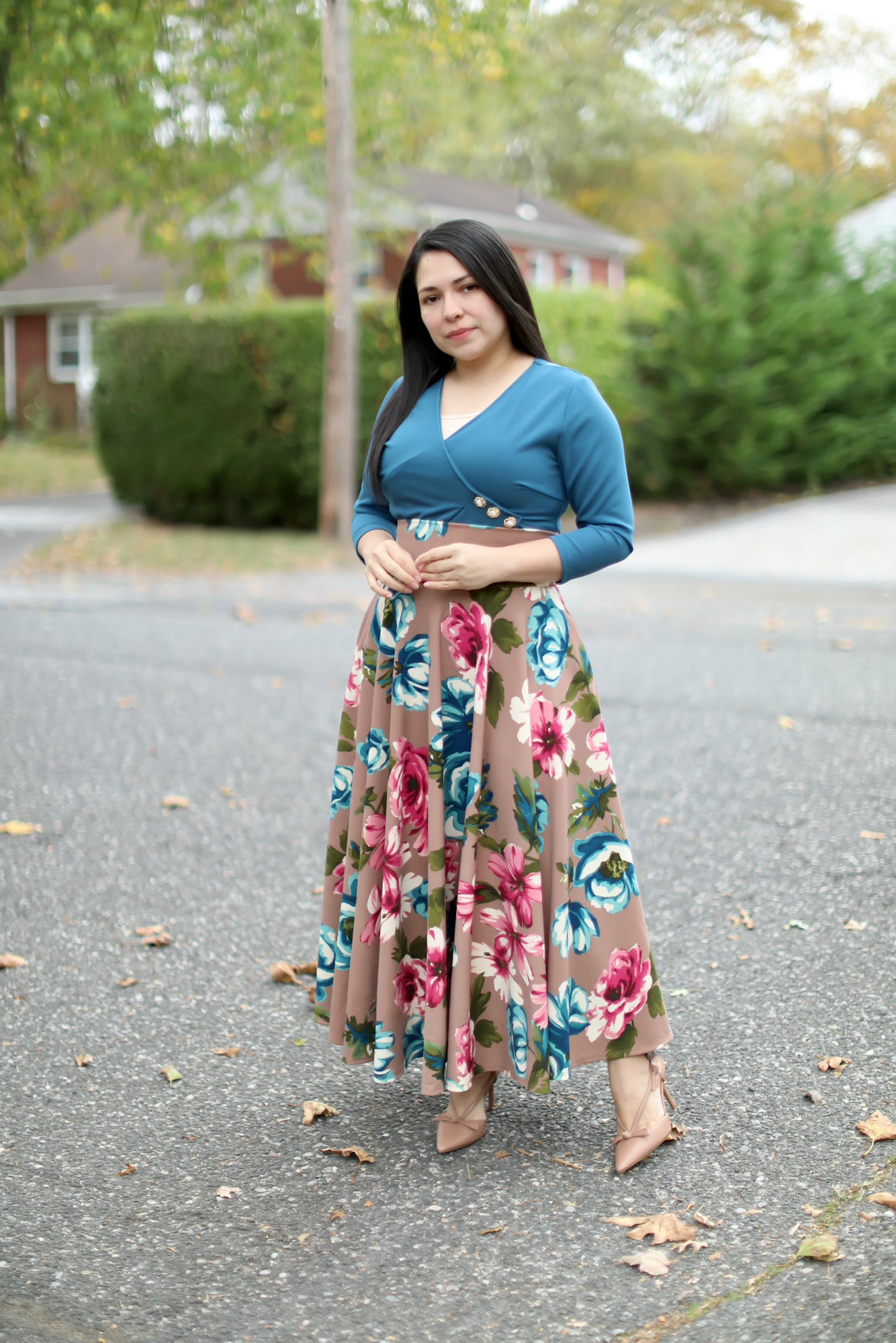Kakhi Floral Maxi Skirt