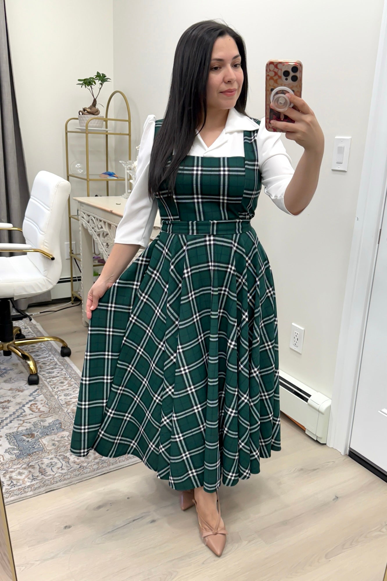 Green White Overall Maxi Dress