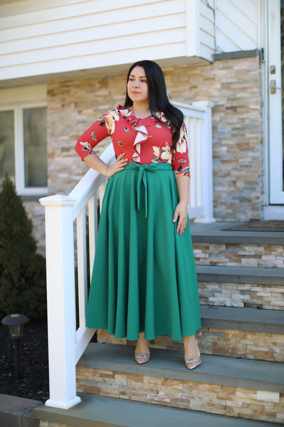 Ruffles Rust / Green Maxi Dress