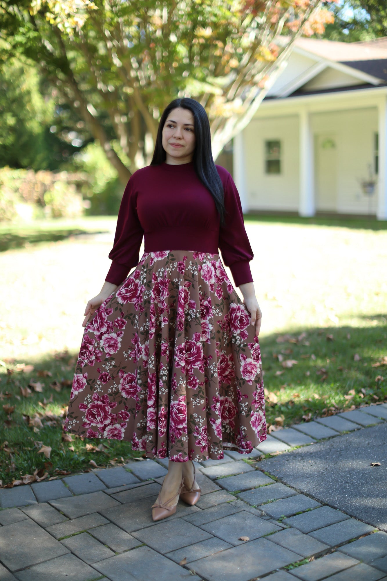 Princess Burgundy Floral Midi Dress