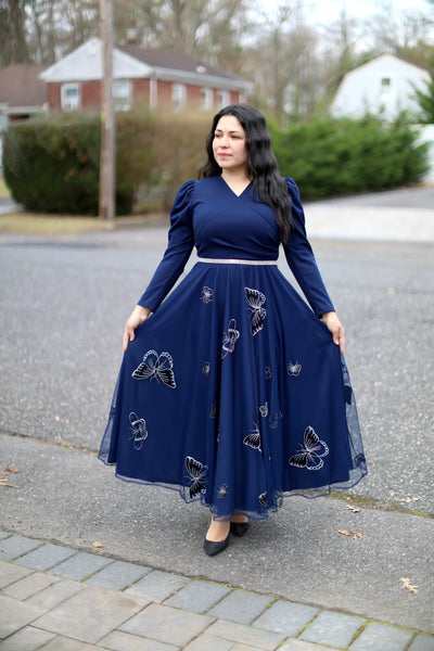 Navy Tulle Maxi Dress