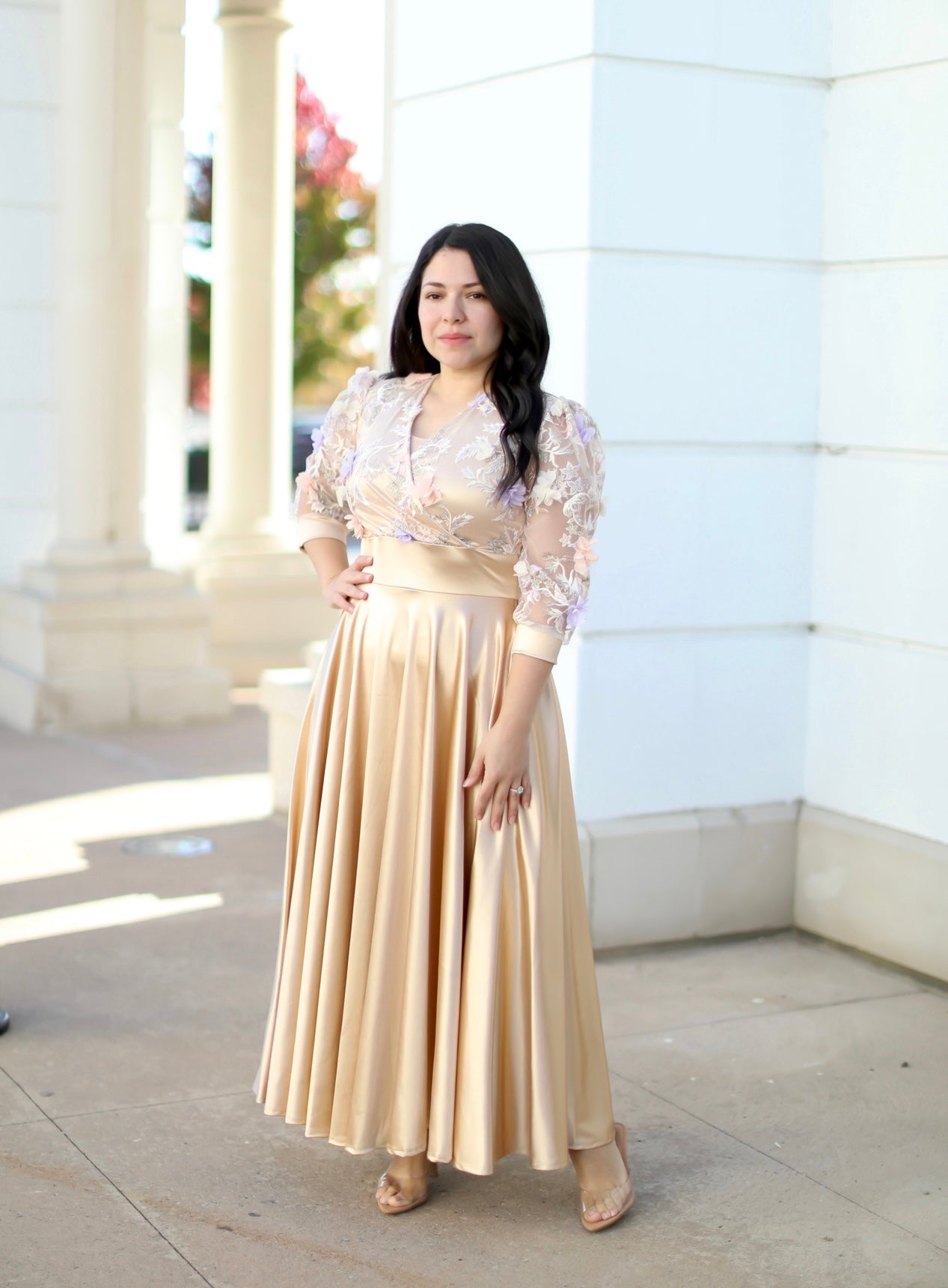 Sofia Champagne Appliqué Maxi Dress