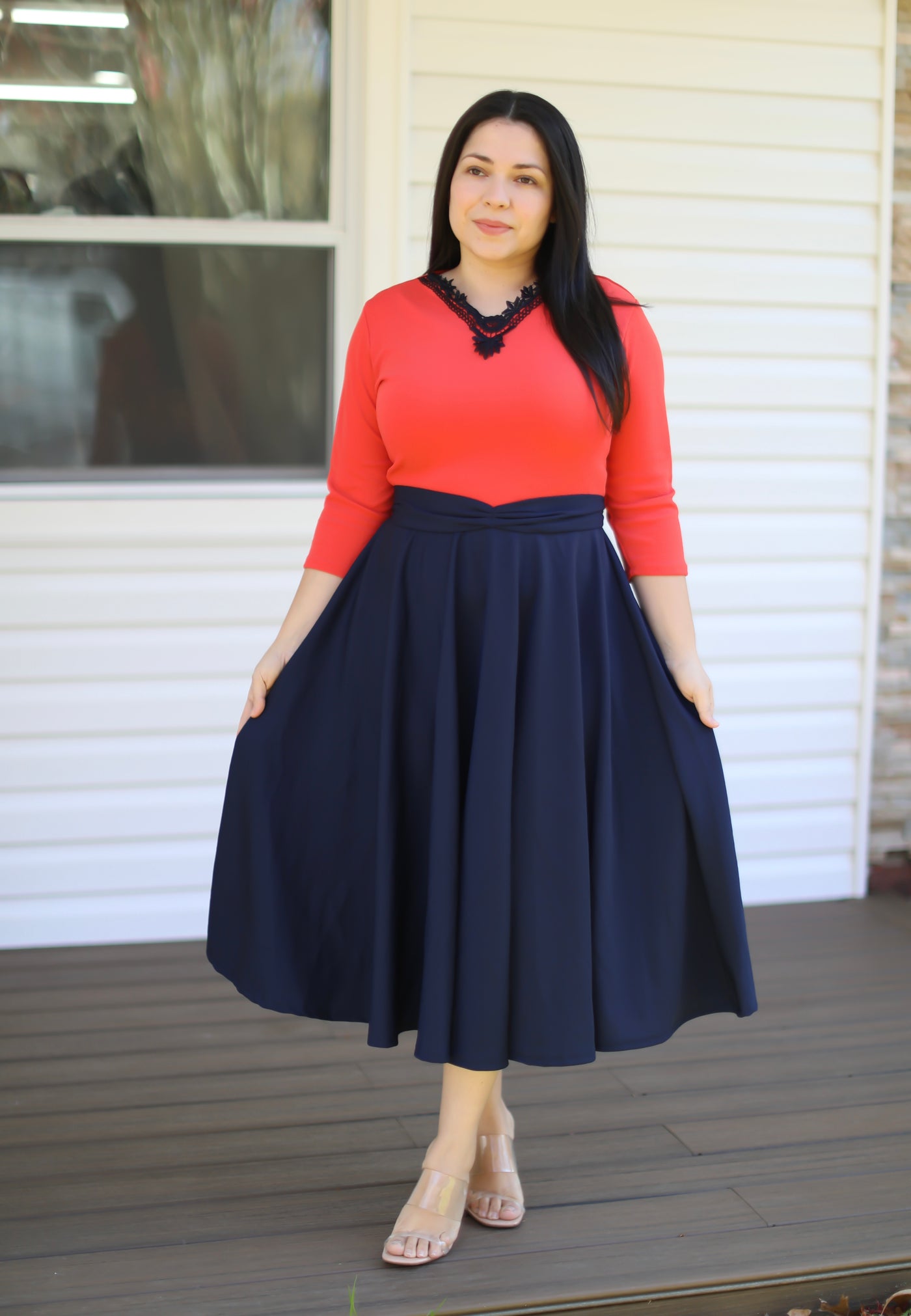 Orange Navy Midi Dressa