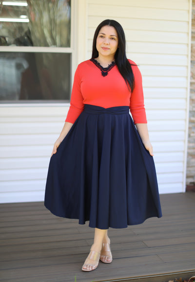 Orange Navy Midi Dressa