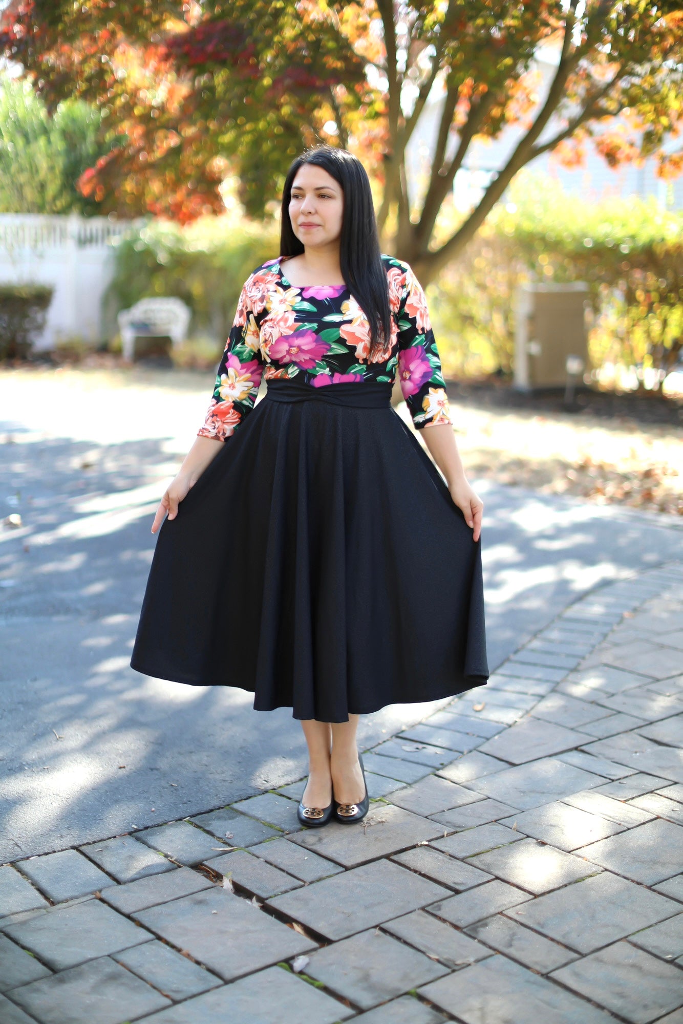 Floral Black Midi Dress