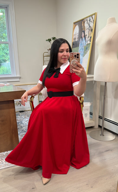 Belted Saylor Red Maxi Dress