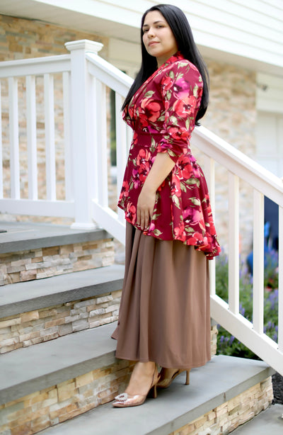 Burgundy Floral High low Blazer