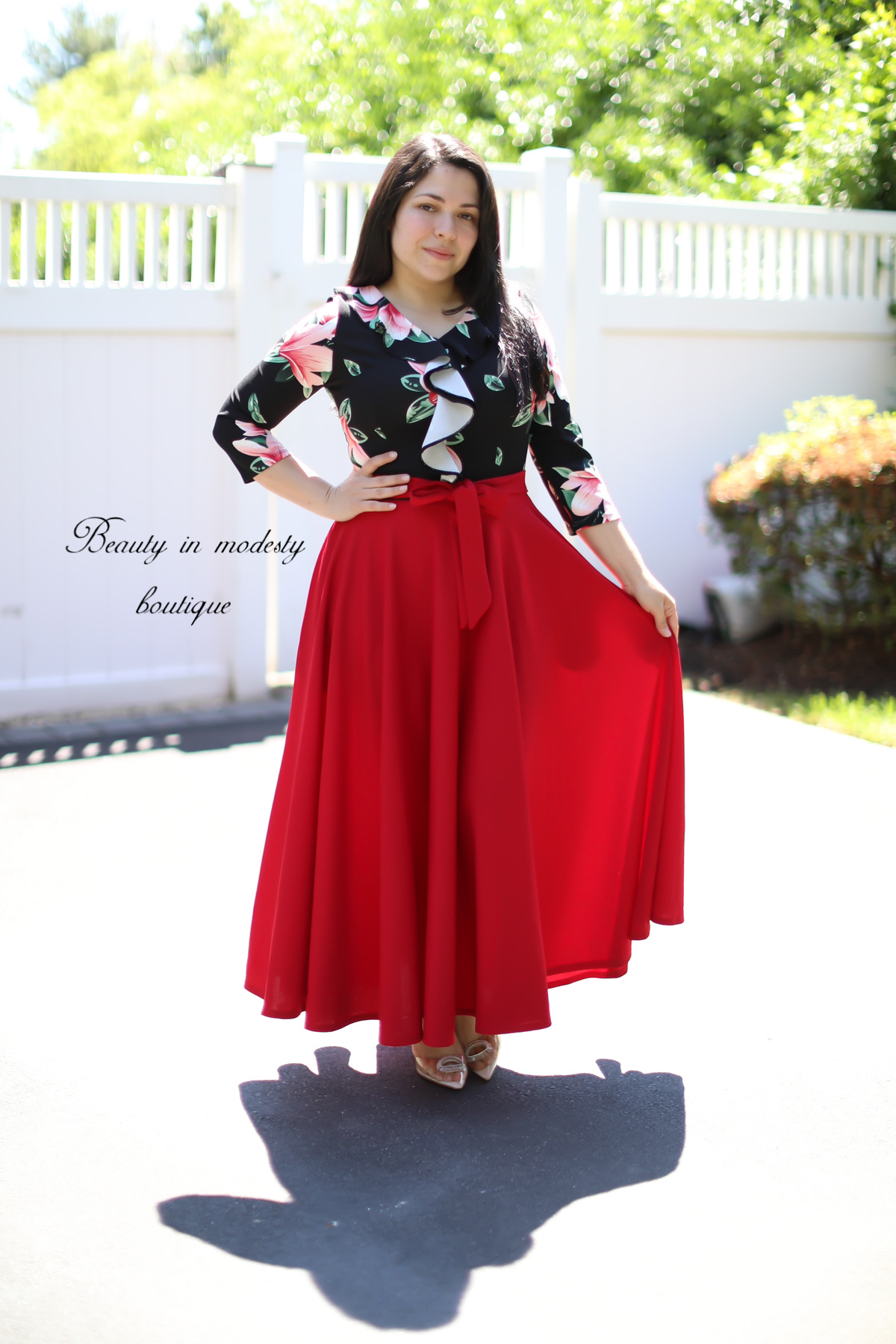 Floral Black / Red Maxi Dress