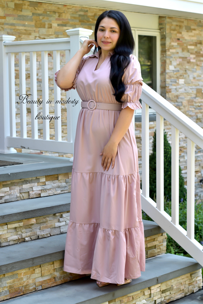 Dusty Rose Belted Maxi Dress