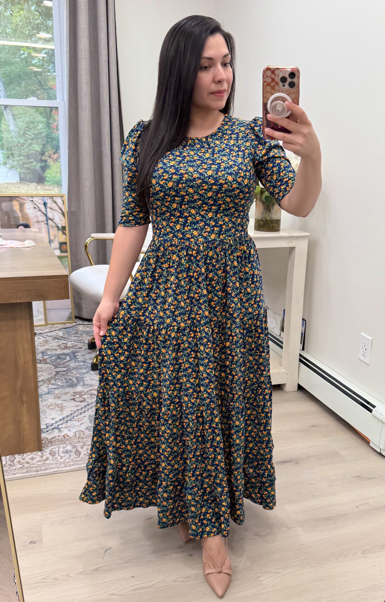 Soft Navy Little Floral Maxi Dress