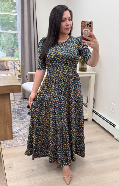 Soft Navy Little Floral Maxi Dress