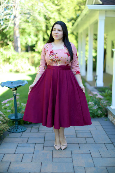 Patricia Pink Burgundy Midi Dress