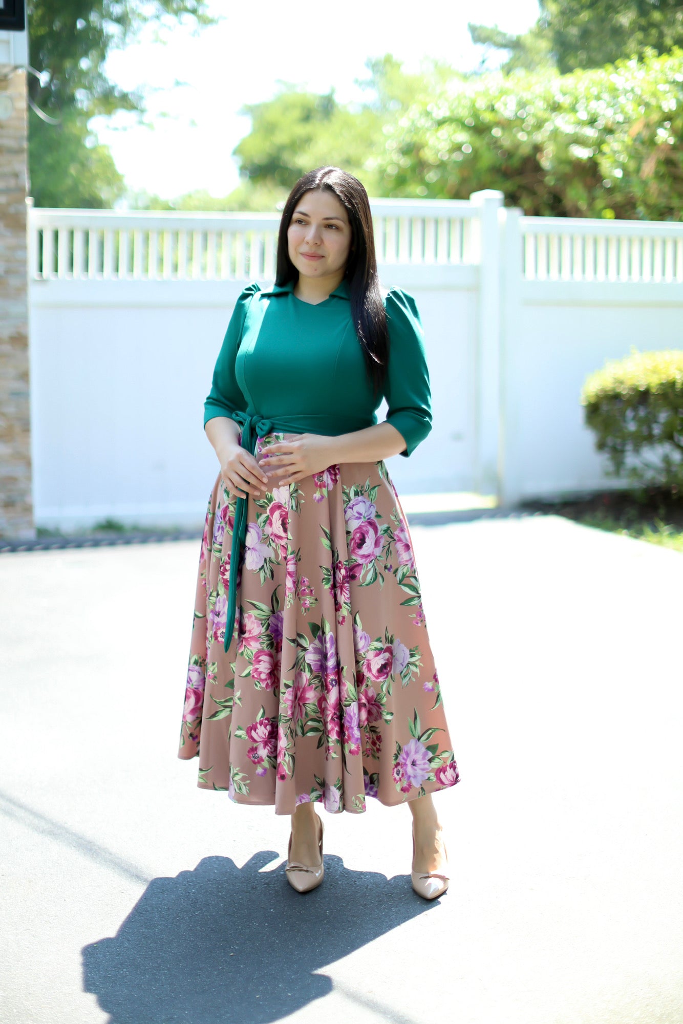 Green Kakhi Floral Maxi Dress