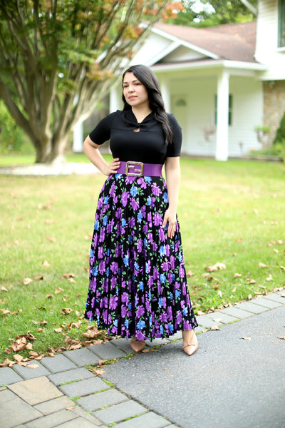 Black Purple Pleated Maxi Dress