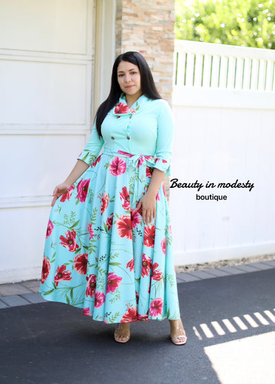 Olivia Mint Floral Maxi Dress