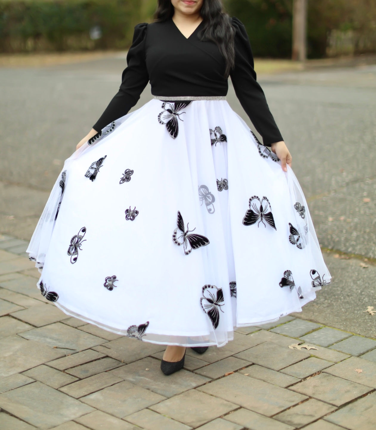 White & Black Tulle Maxi Dress