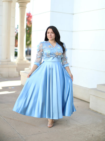 Sofia Sky Blue Appliqué Maxi Dress