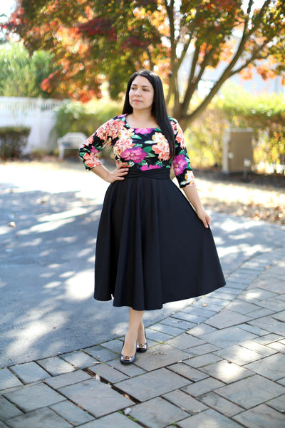 Floral Black Midi Dress