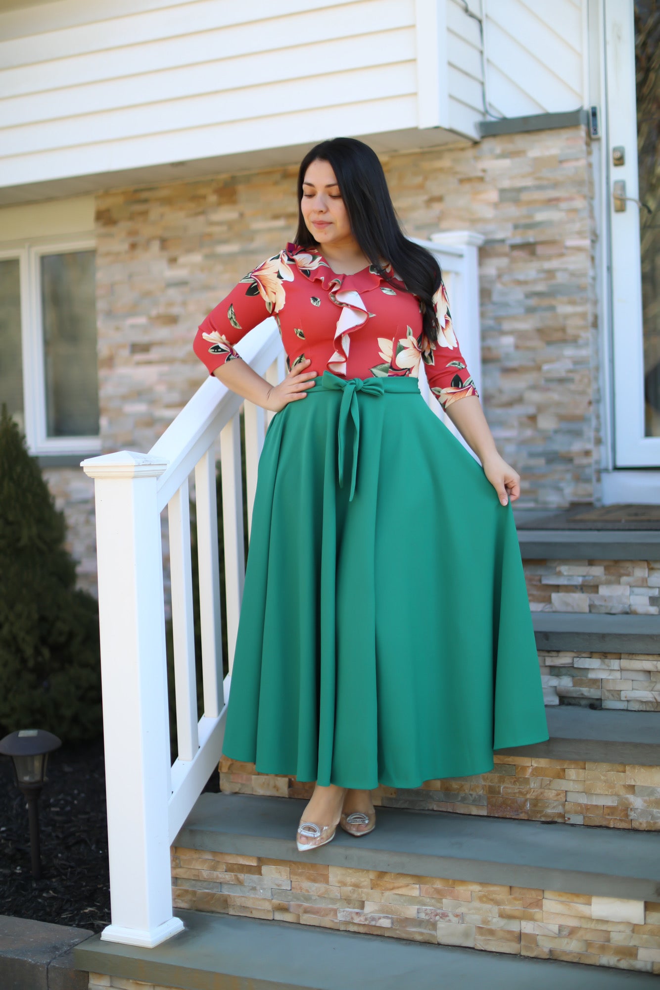 Ruffles Rust / Green Maxi Dress