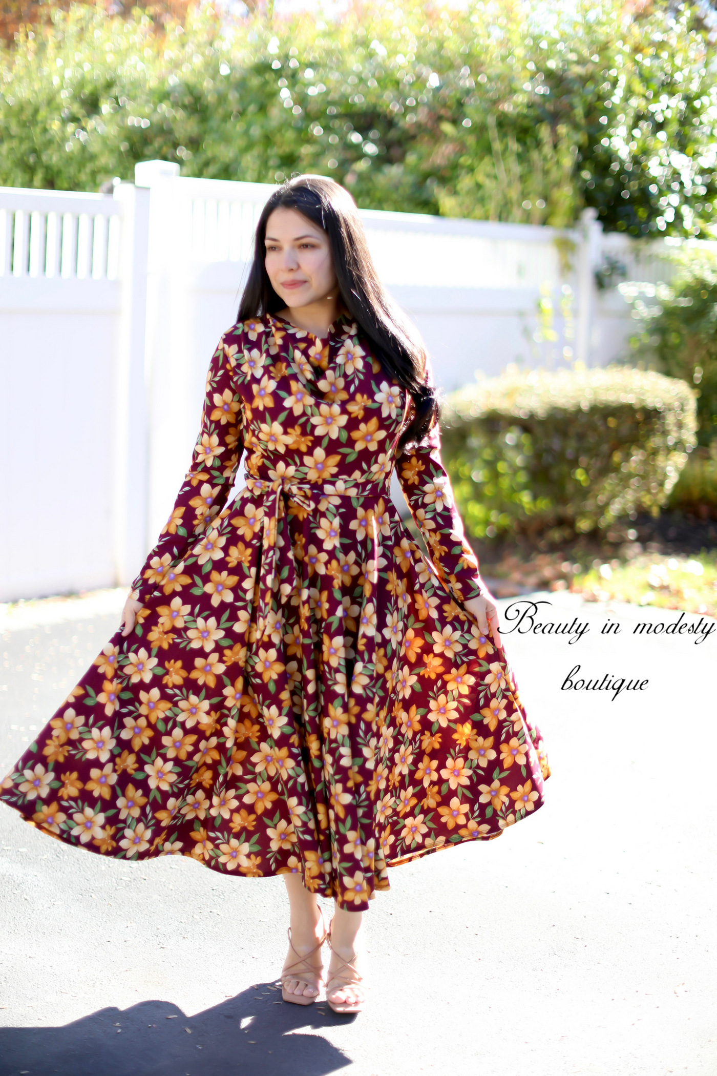 Eloise Burgundy Floral Midi Dress