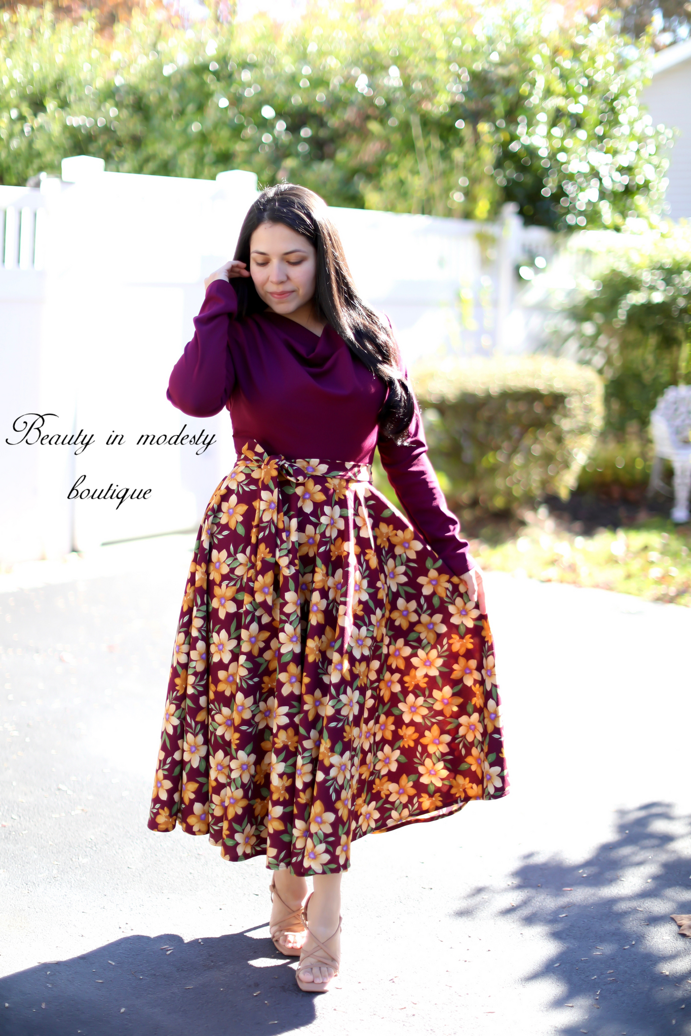 Eloise Burgundy/Yellow Floral Midi Dress