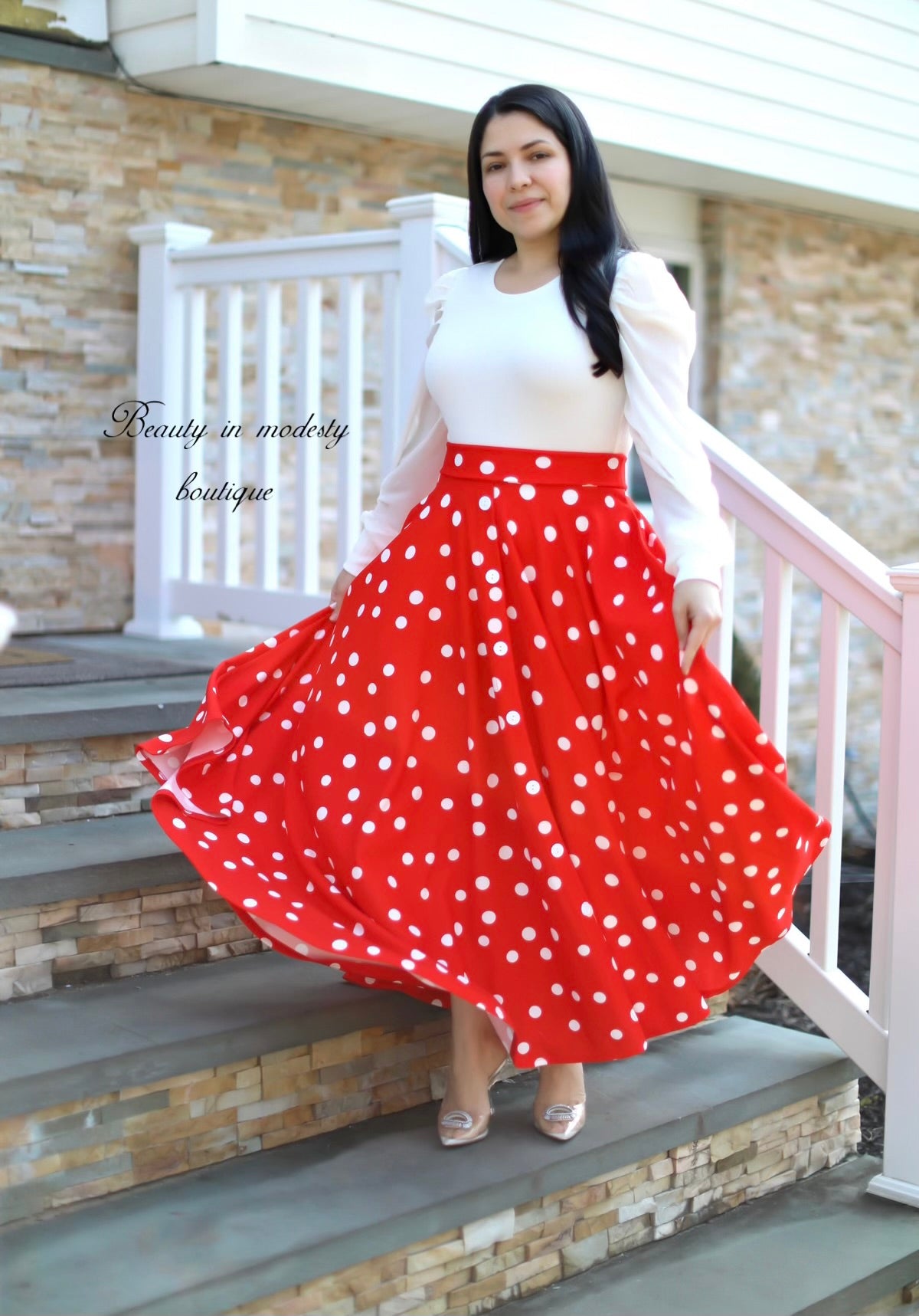 Red Polka Dots Maxi Skirt