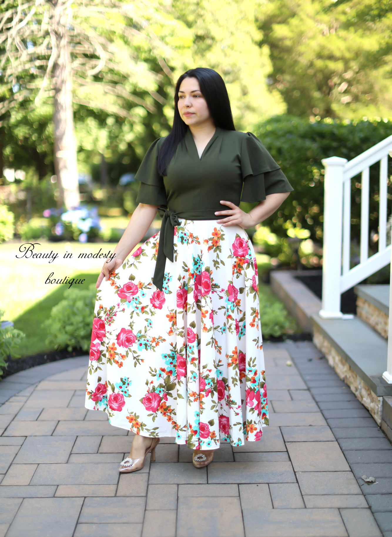 Arlet Green / Ivory Floral Maxi Dress