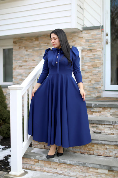 Navy Bow Maxi Dress