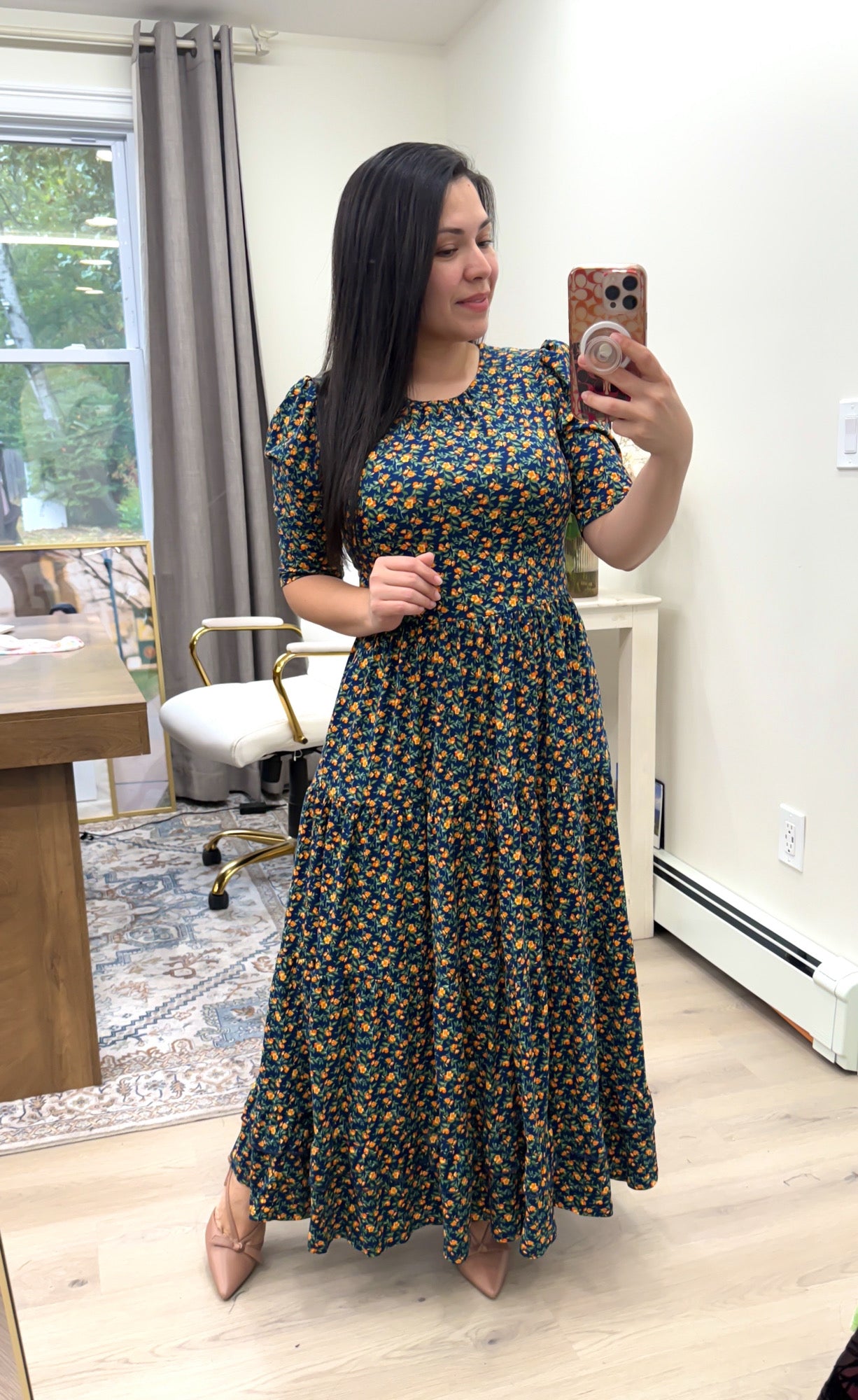 Soft Navy Little Floral Maxi Dress