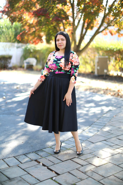 Floral Black Midi Dress