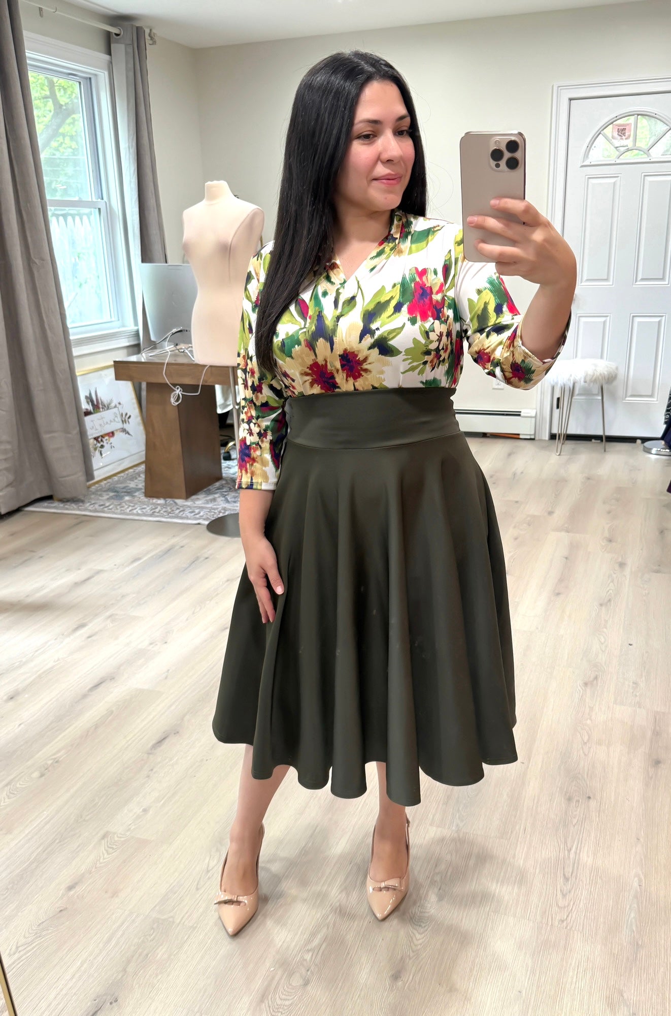 Olive Green Midi Skirt