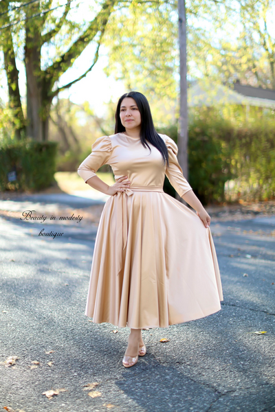 Champagne Satin Midi Dress