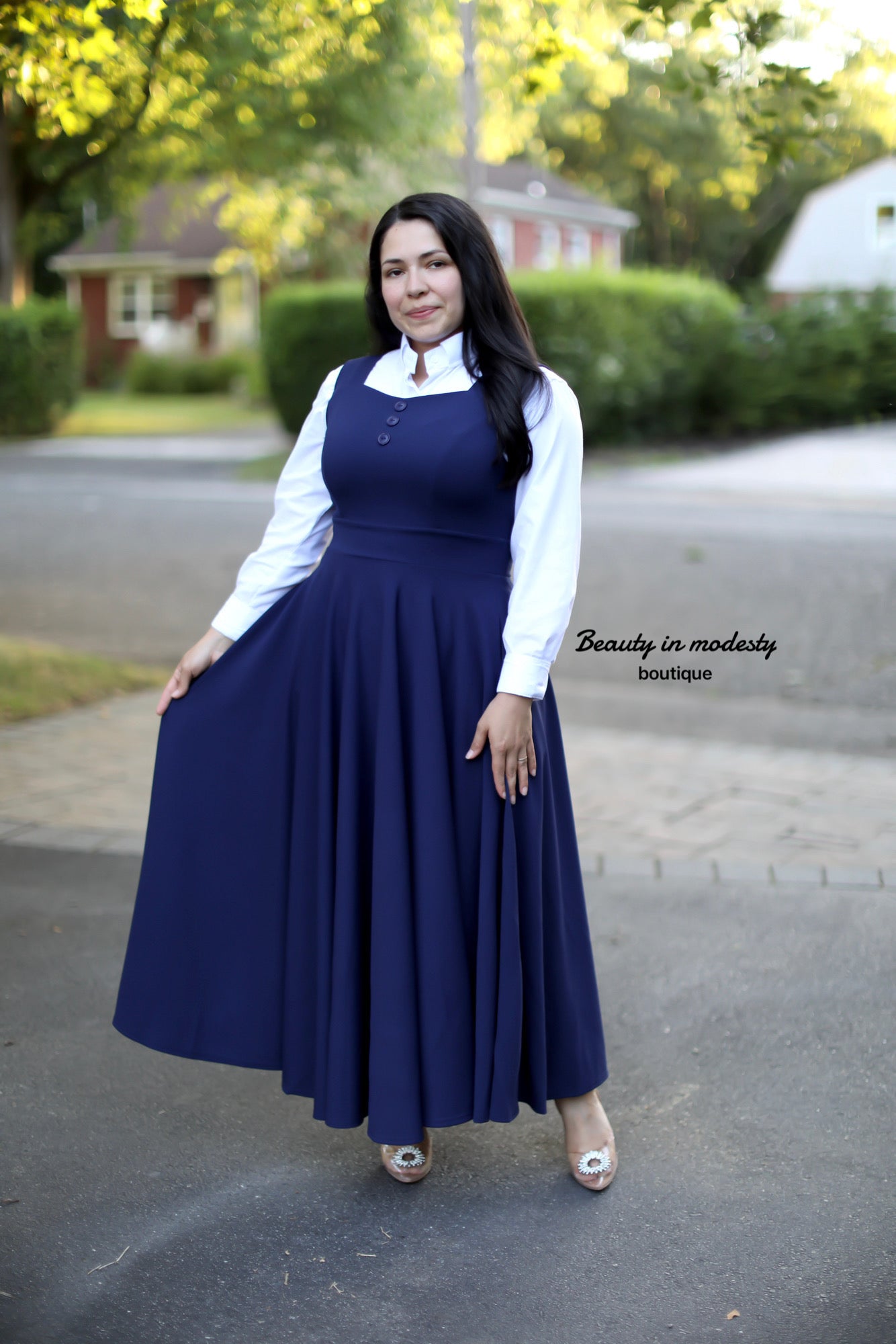 Deborah Navy Jumper Overall Maxi Dress