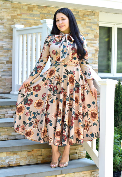 Abelina Beige Floral Maxi Dress