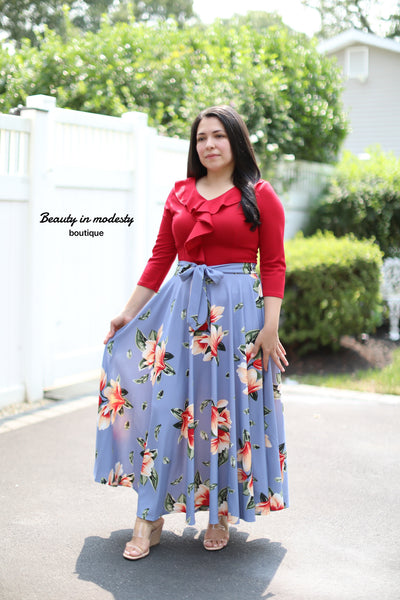 Ruffled Red/ Celeste Maxi Dress