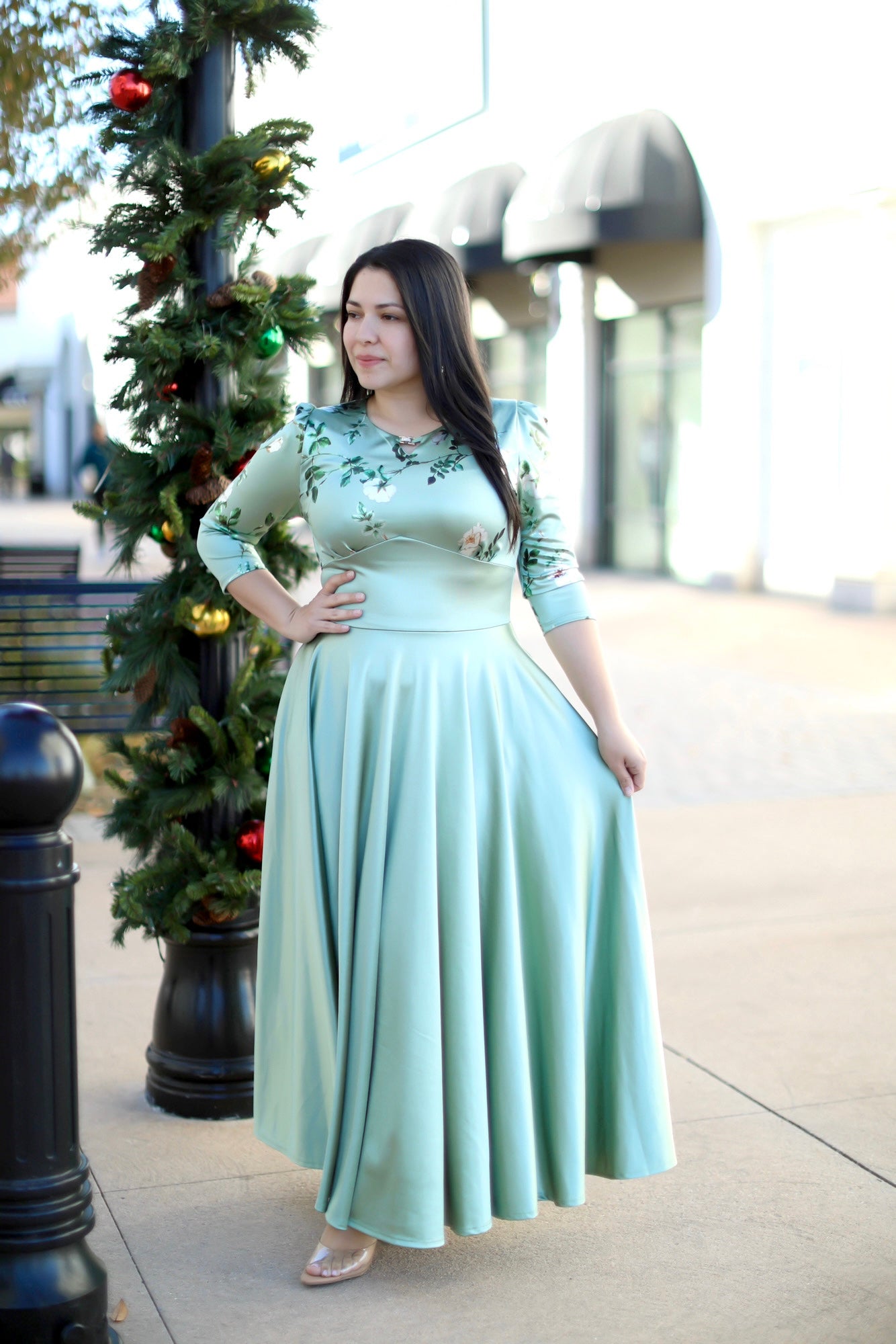 Green Sage Satin Maxi Dress