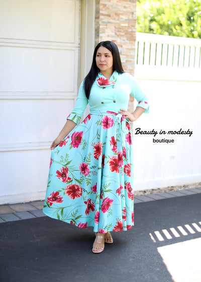 Olivia Mint Floral Maxi Dress