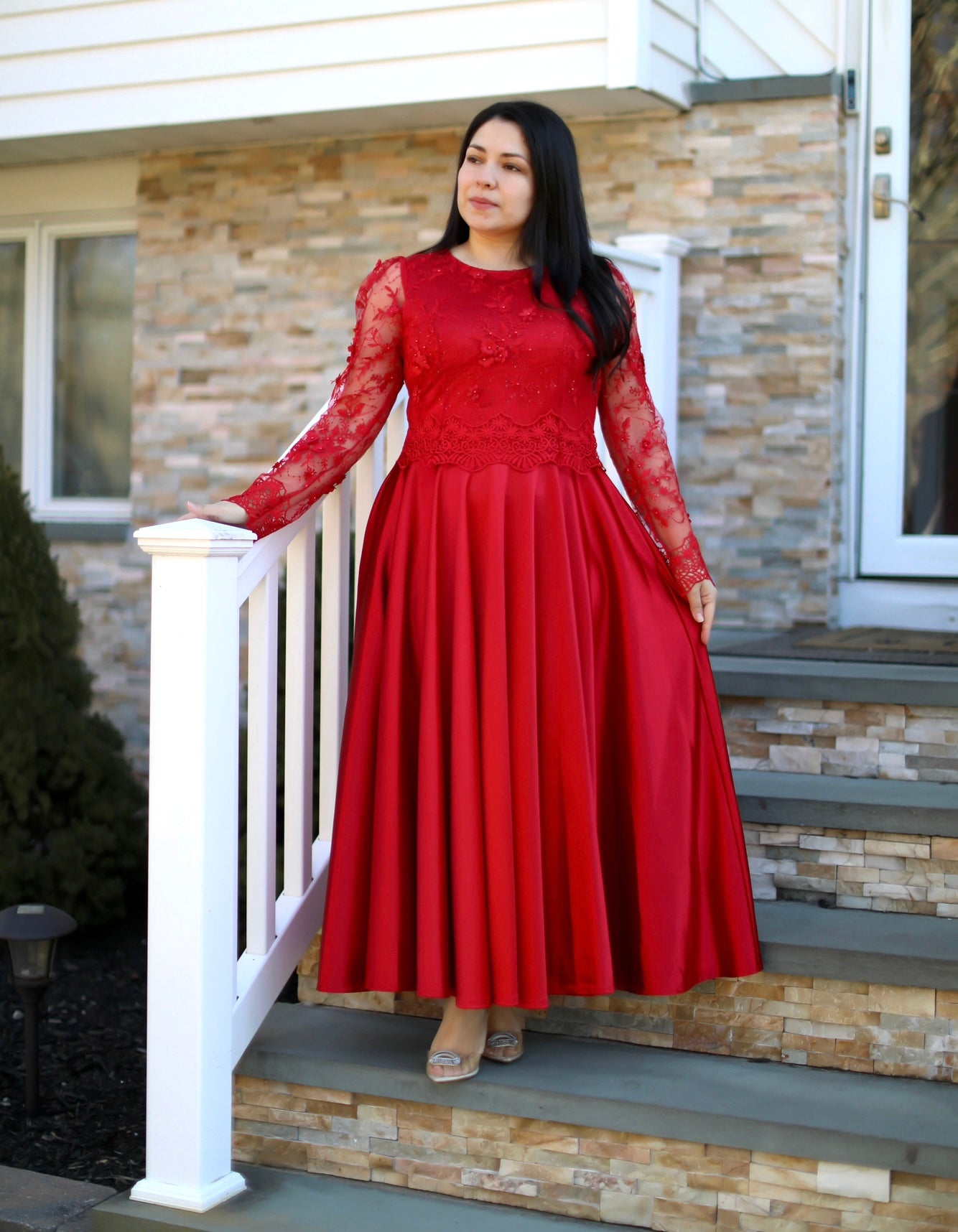 Regina Red Lace Maxi Dress