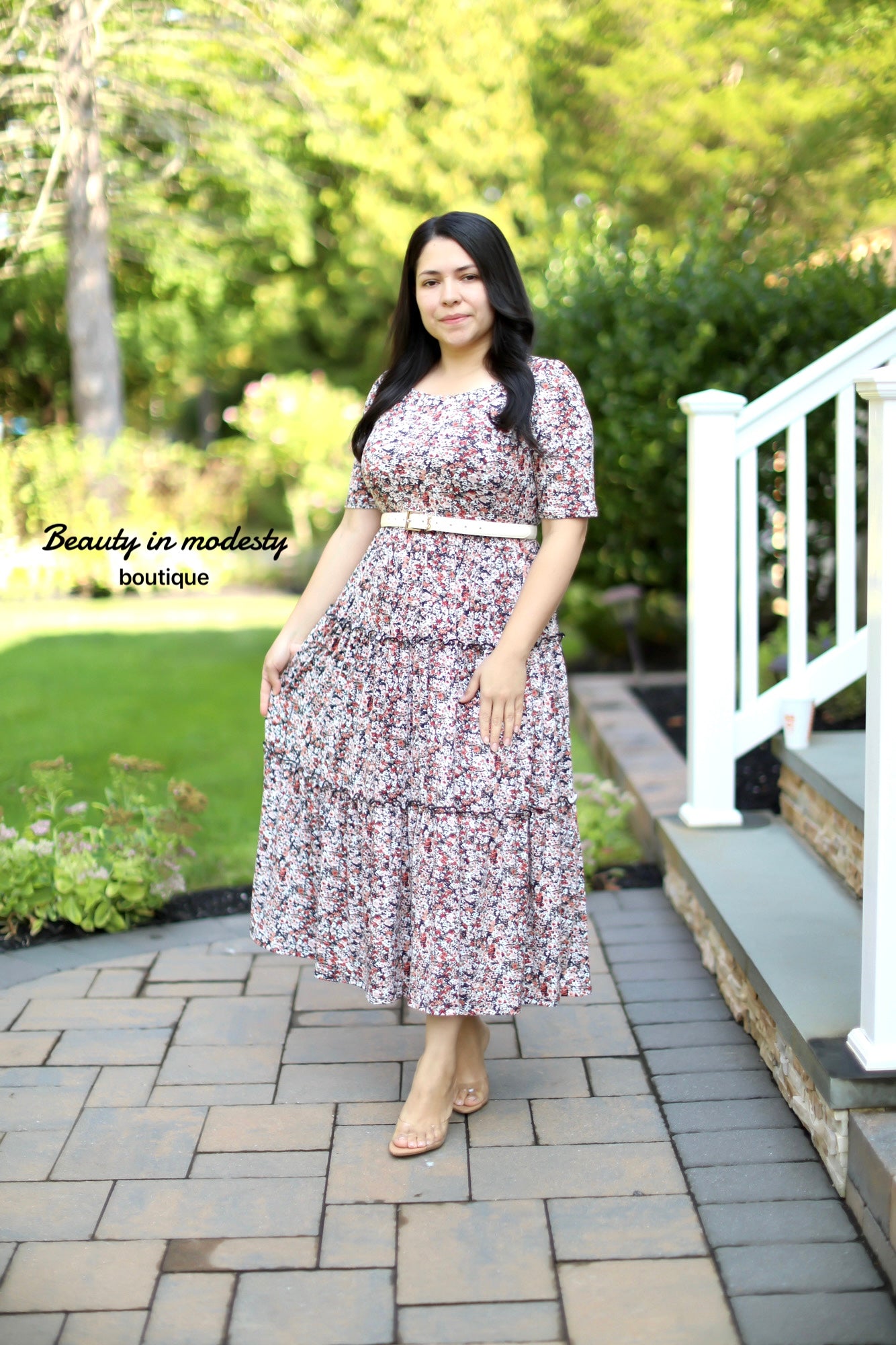 Primavera Brown Floral Midi Dress