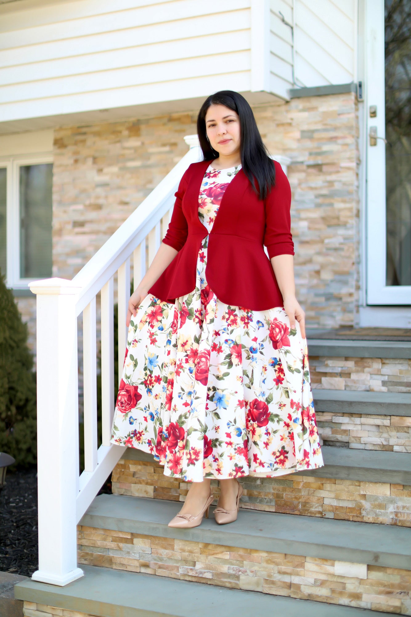 Peplum Red Floral Maxi Dress