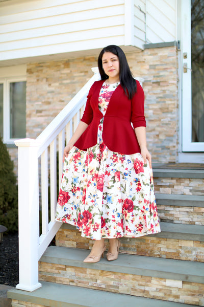 Peplum Red Floral Maxi Dress