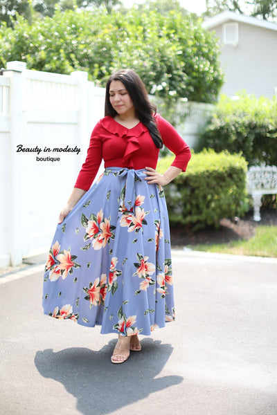 Ruffled Red/ Celeste Maxi Dress