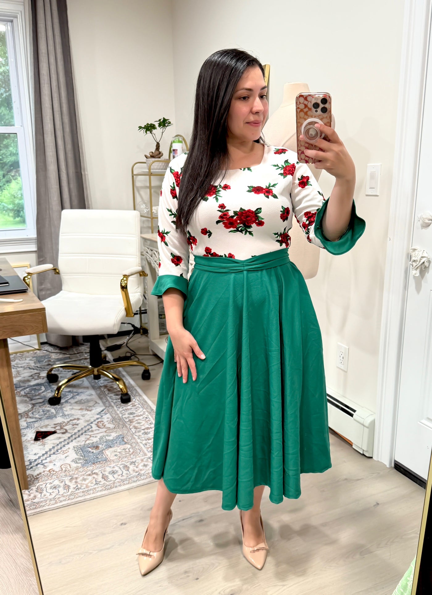 Patricia Ivory Green Midi Dress