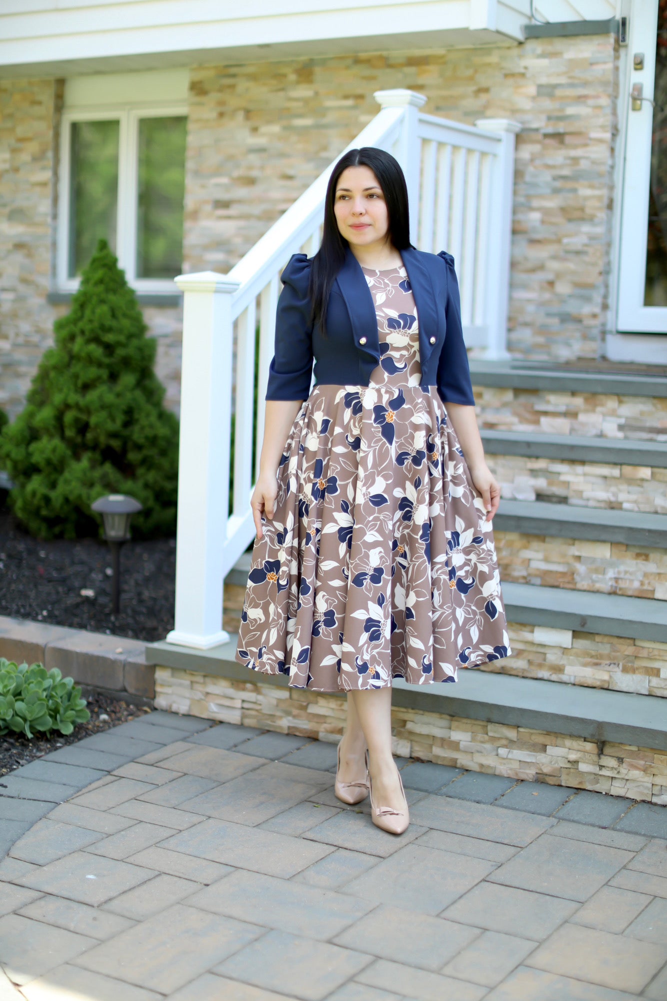 Adeline Navy Floral Midi Dress