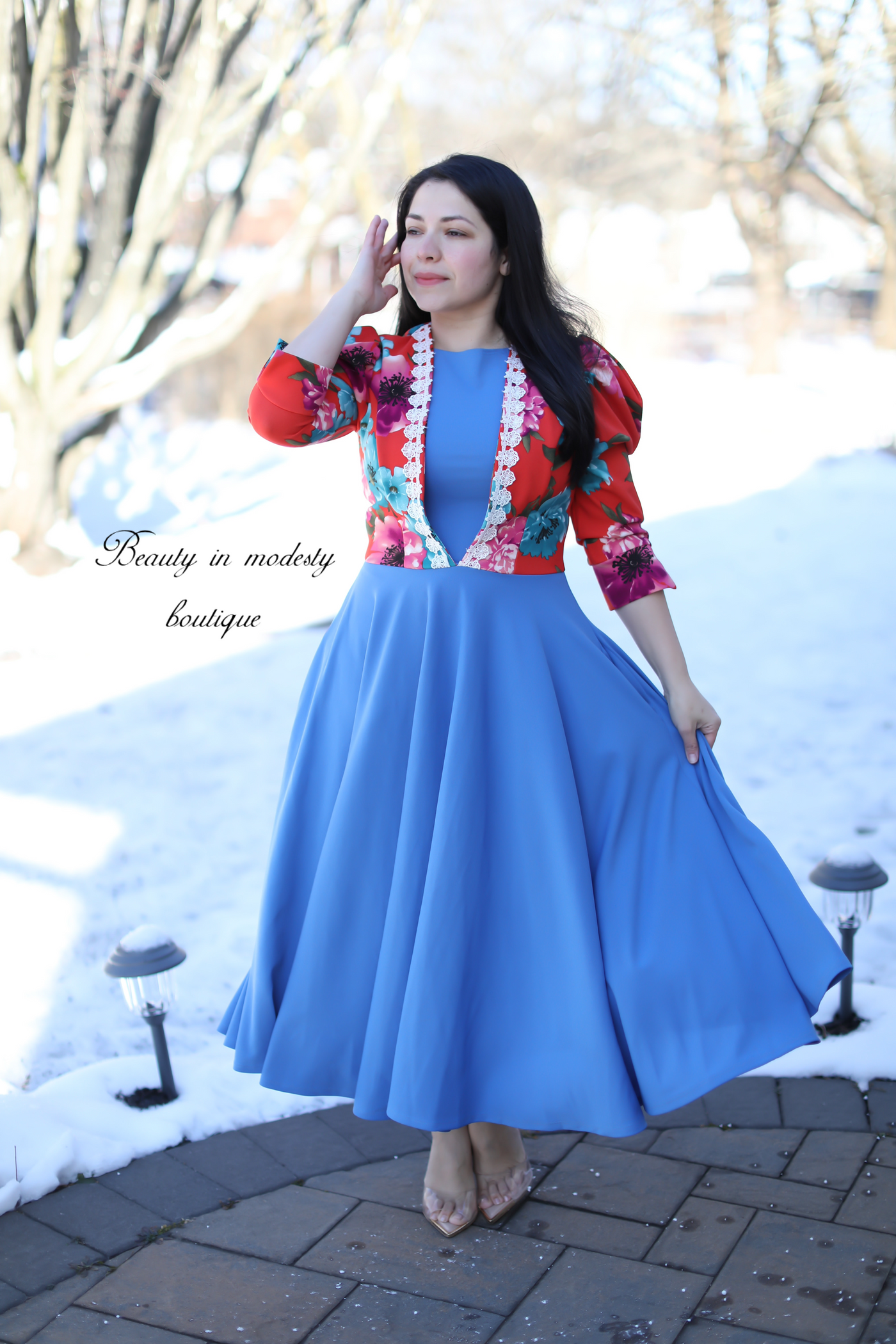 Davinia Baby Blue / Rust Maxi Dress