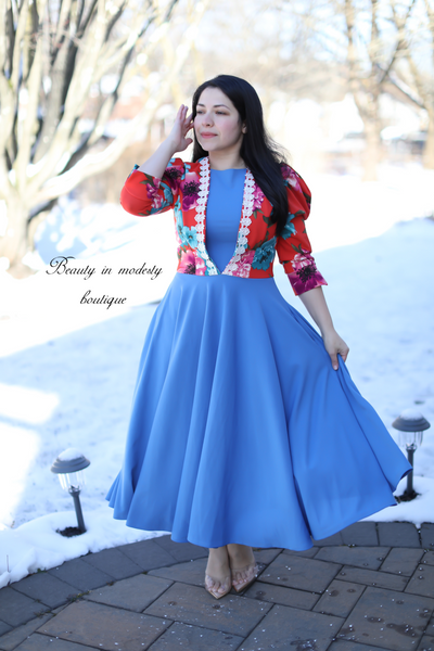 Davinia Baby Blue / Rust Maxi Dress