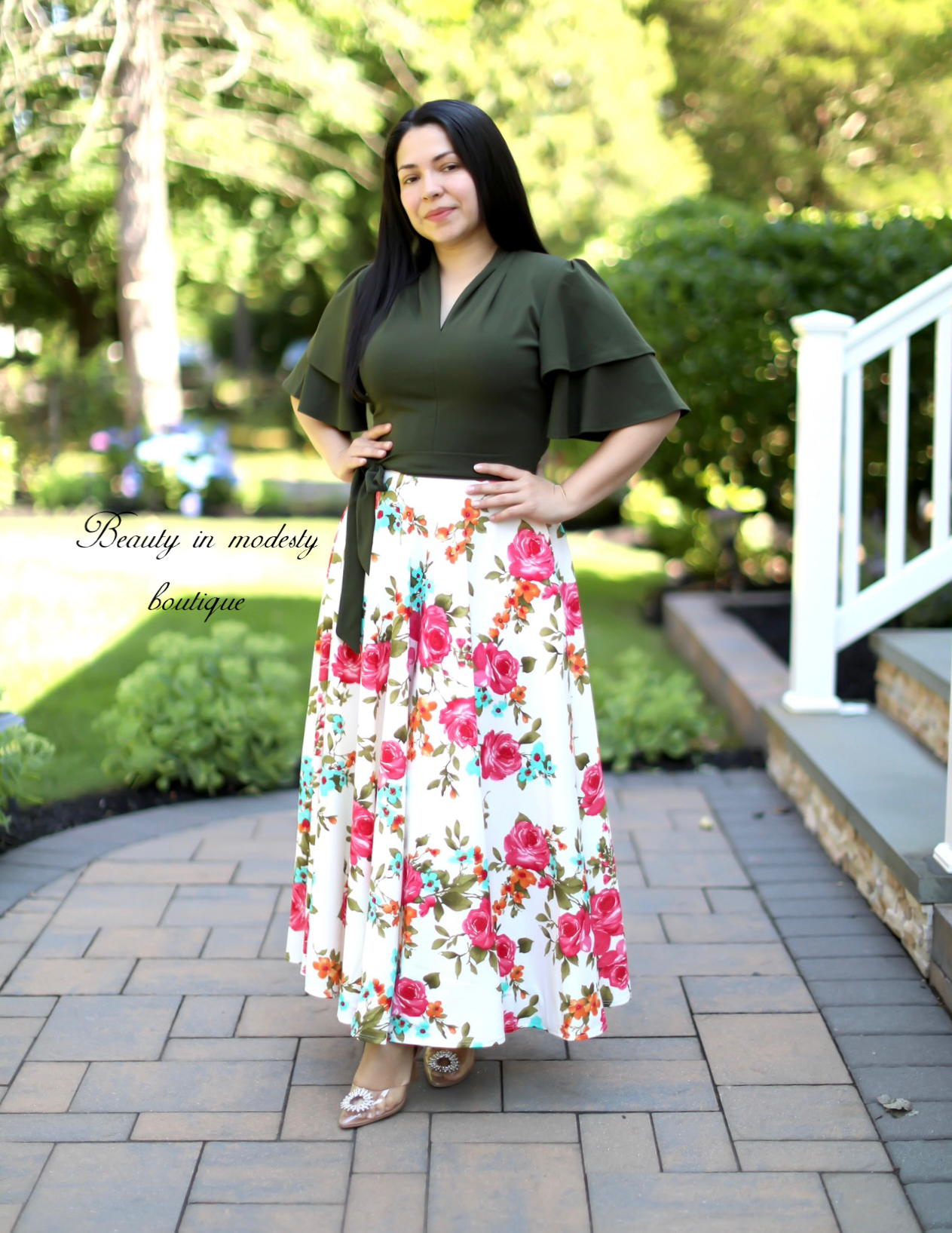 Arlet Green / Ivory Floral Maxi Dress