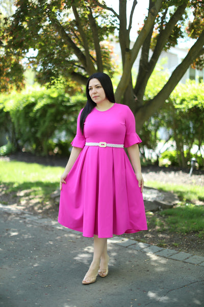 Any Fuscia Midi Dress